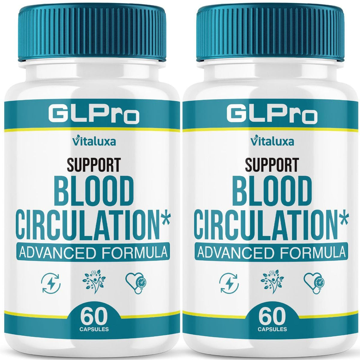 Vitaluxa GLPro blood-support bottle displaying premium capsules for daily balance