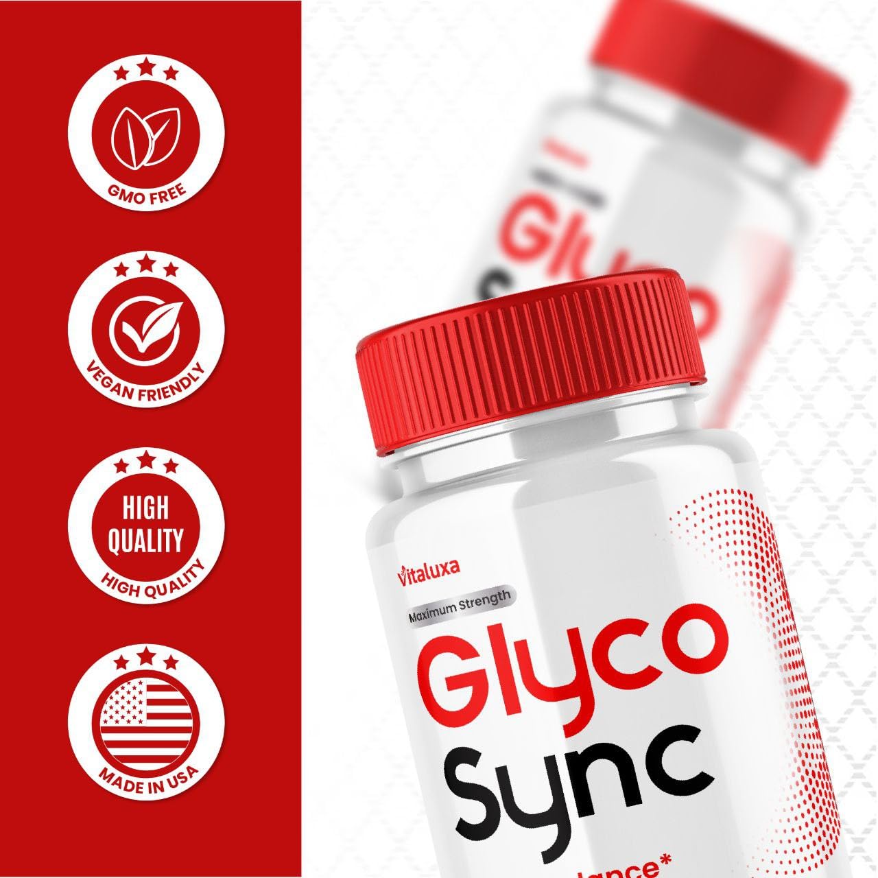 Vitaluxa Glyco Sync Balance ingredients overview highlighting vitamin blend.