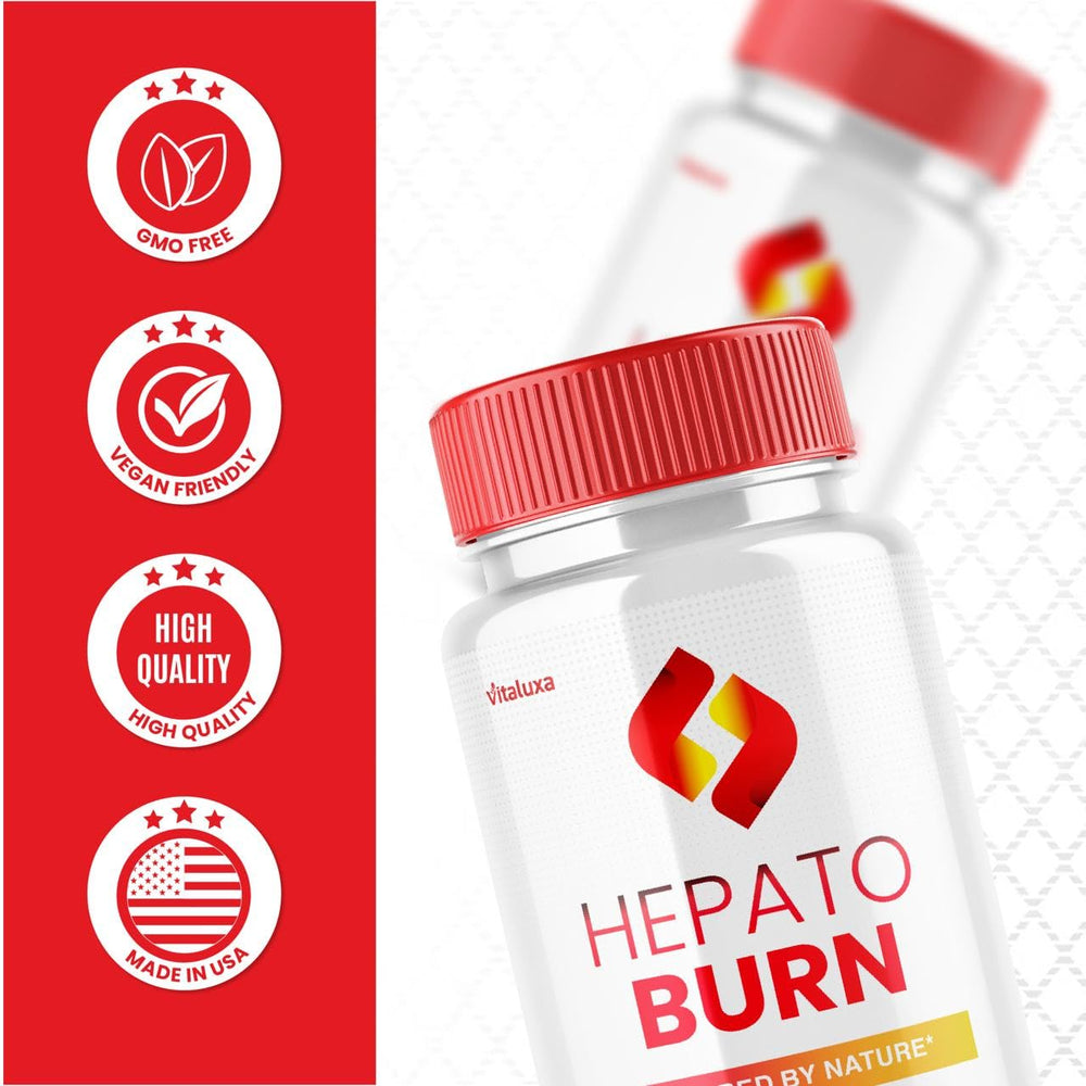Vitaluxa Hepato Burn bottle on a desk in a modern space