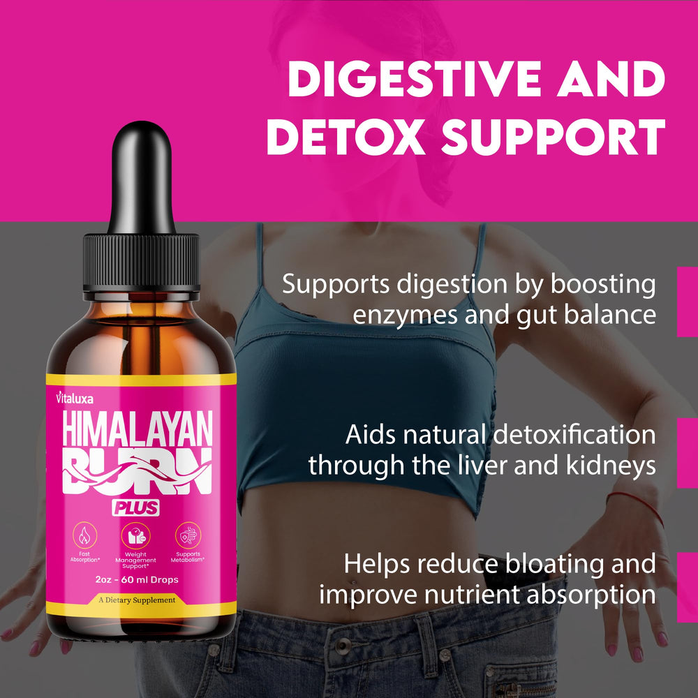 Vitaluxa Himalayan Burn Plus Drops measuring drop illustrates simple portion control.