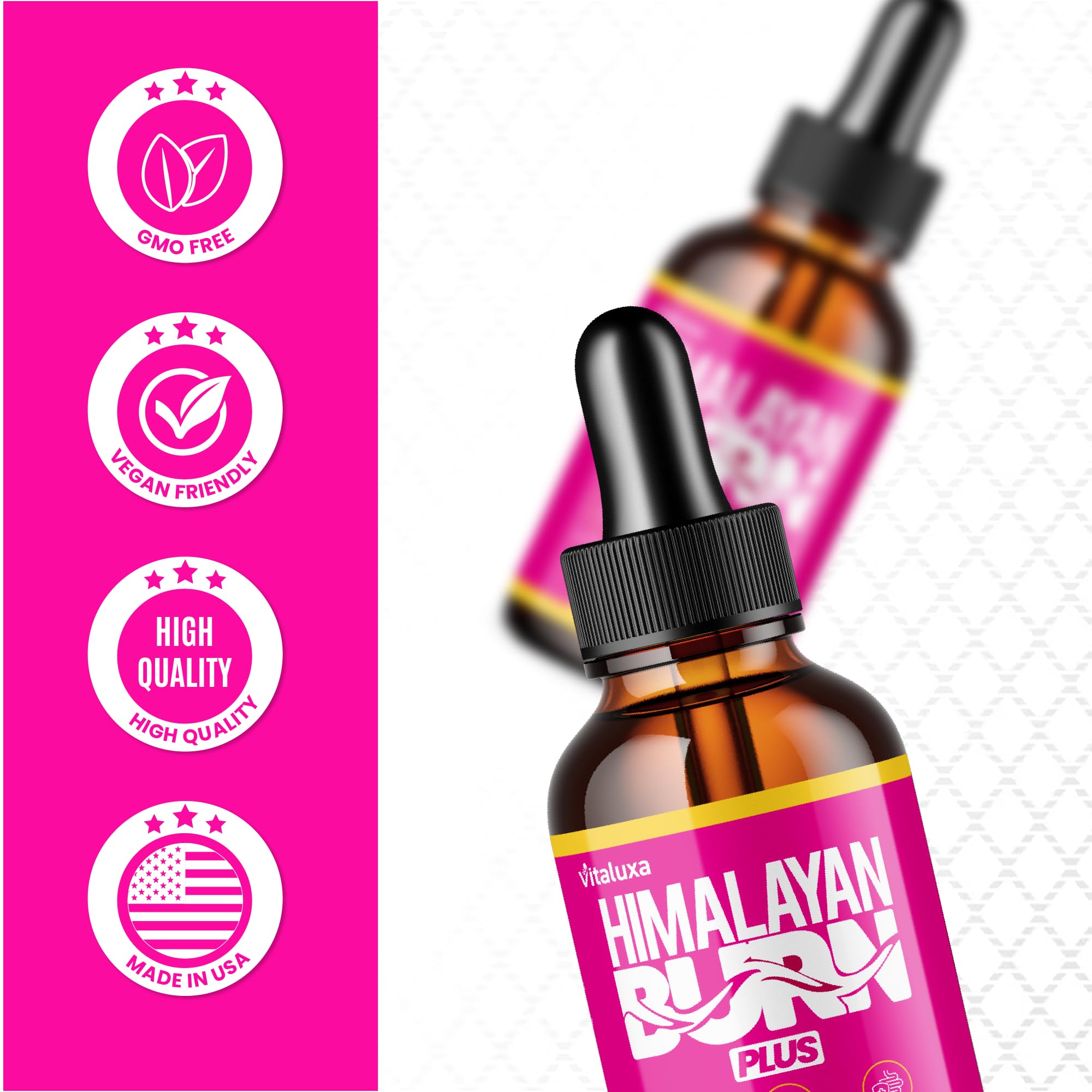 Vitaluxa Himalayan Burn Plus Drops 2-pack packaging communicates value.
