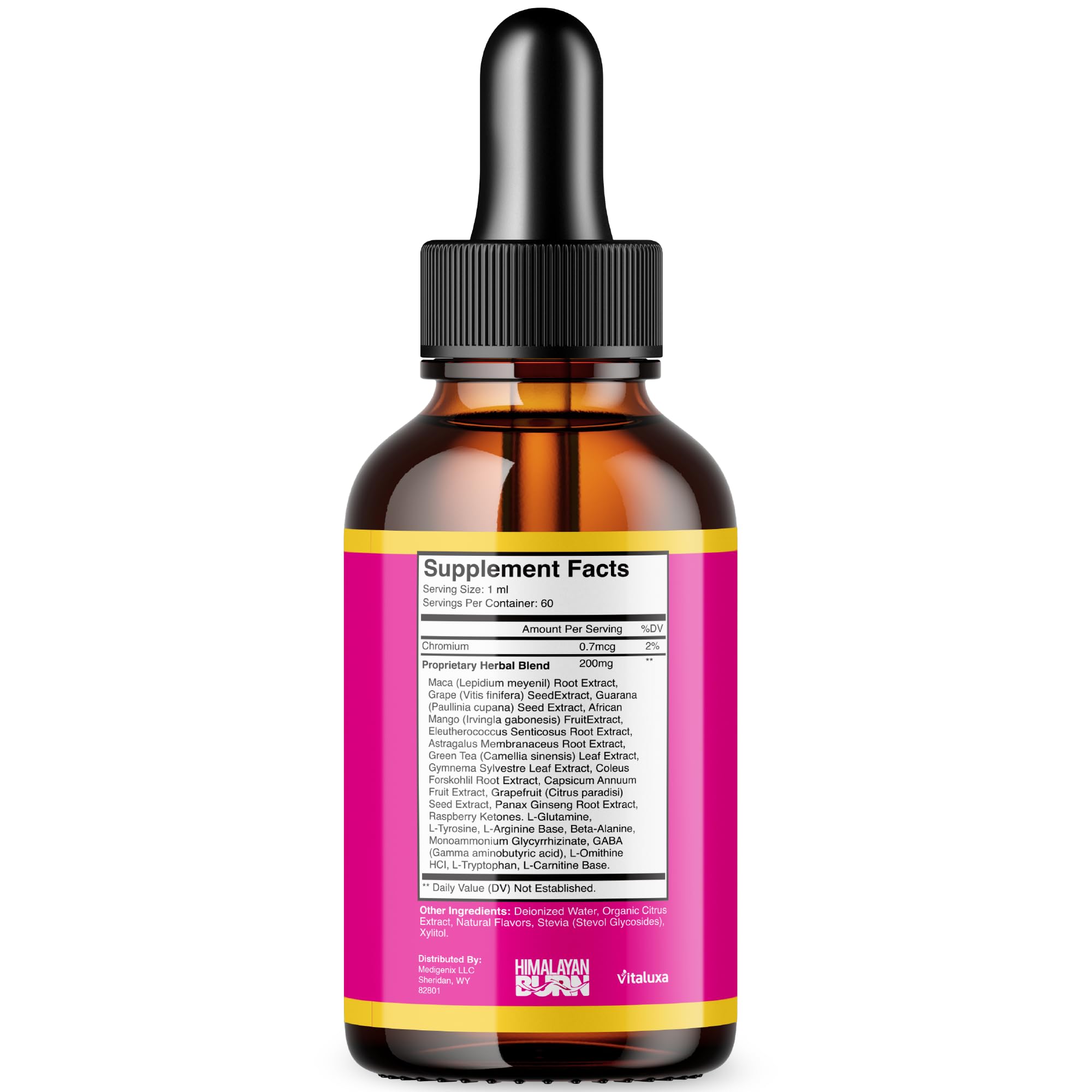Vitaluxa Himalayan Burn Plus Drops pink salt color visual.