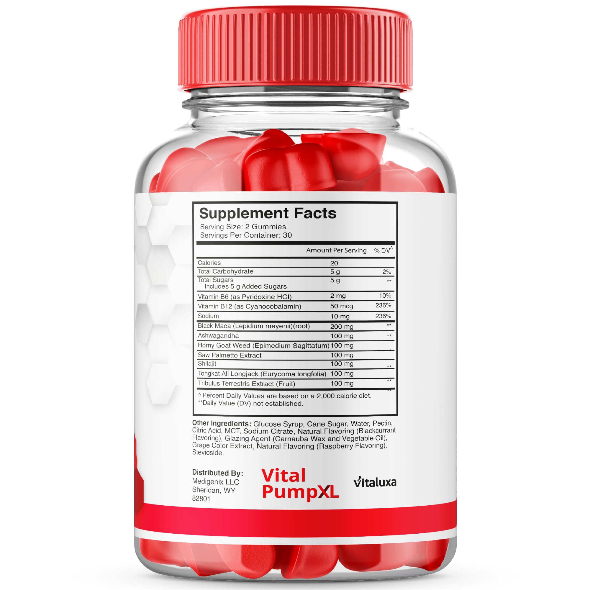 Vitaluxa Vital Pump XL Gummies nutrition panel visible for informed choice