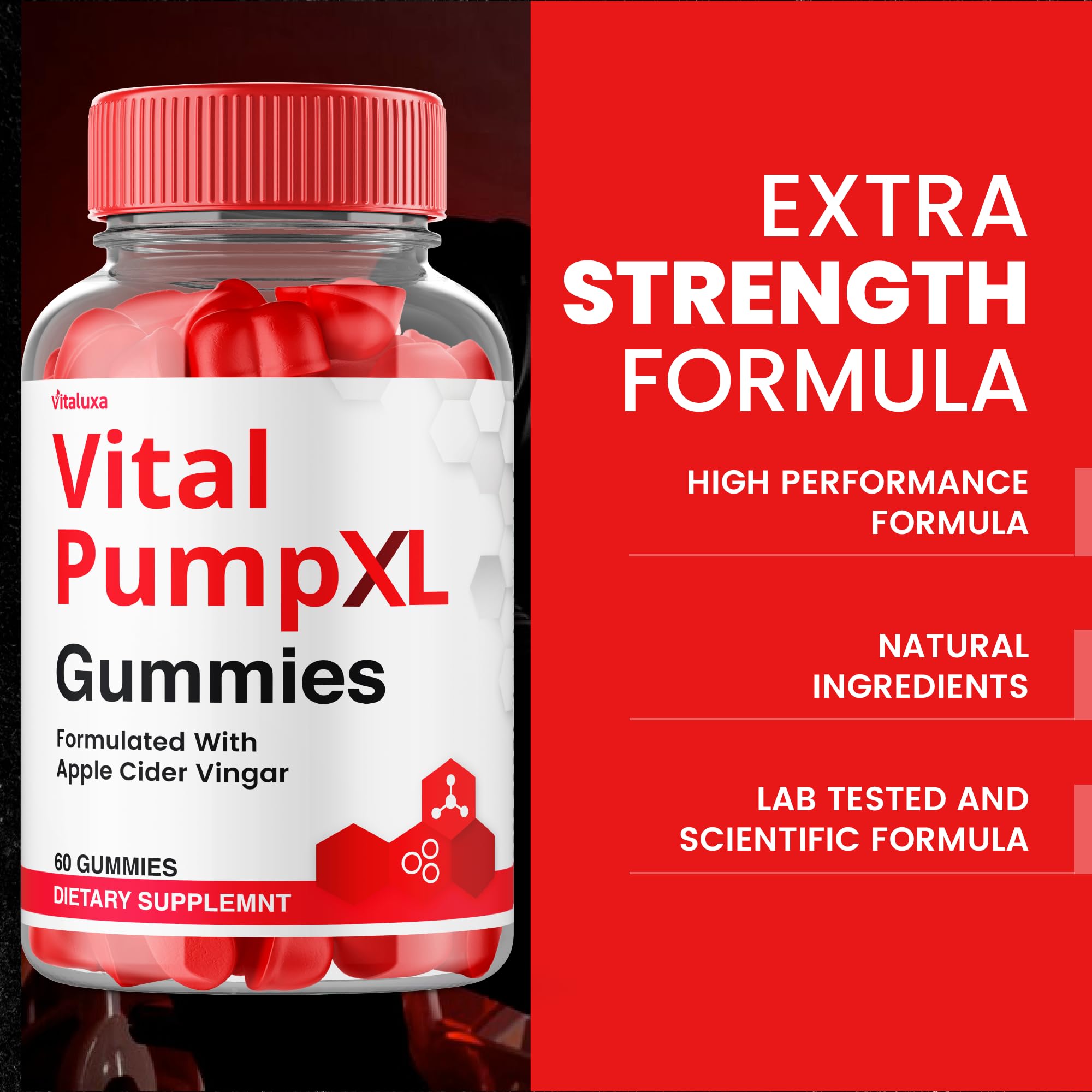 Vitaluxa Vital Pump XL Gummies open pack for easy daily access