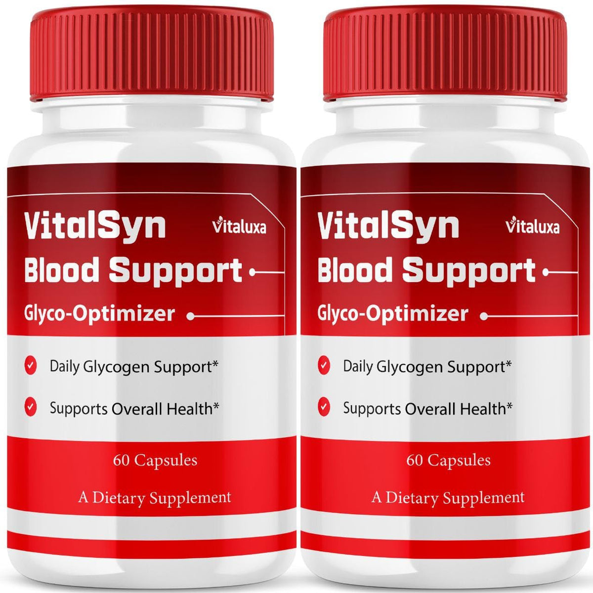 Vitaluxa Vitalsyn blood support capsules bottle on shelf for daily balance