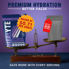 Active lifestyle scene featuring Vitalyte powder for stamina support