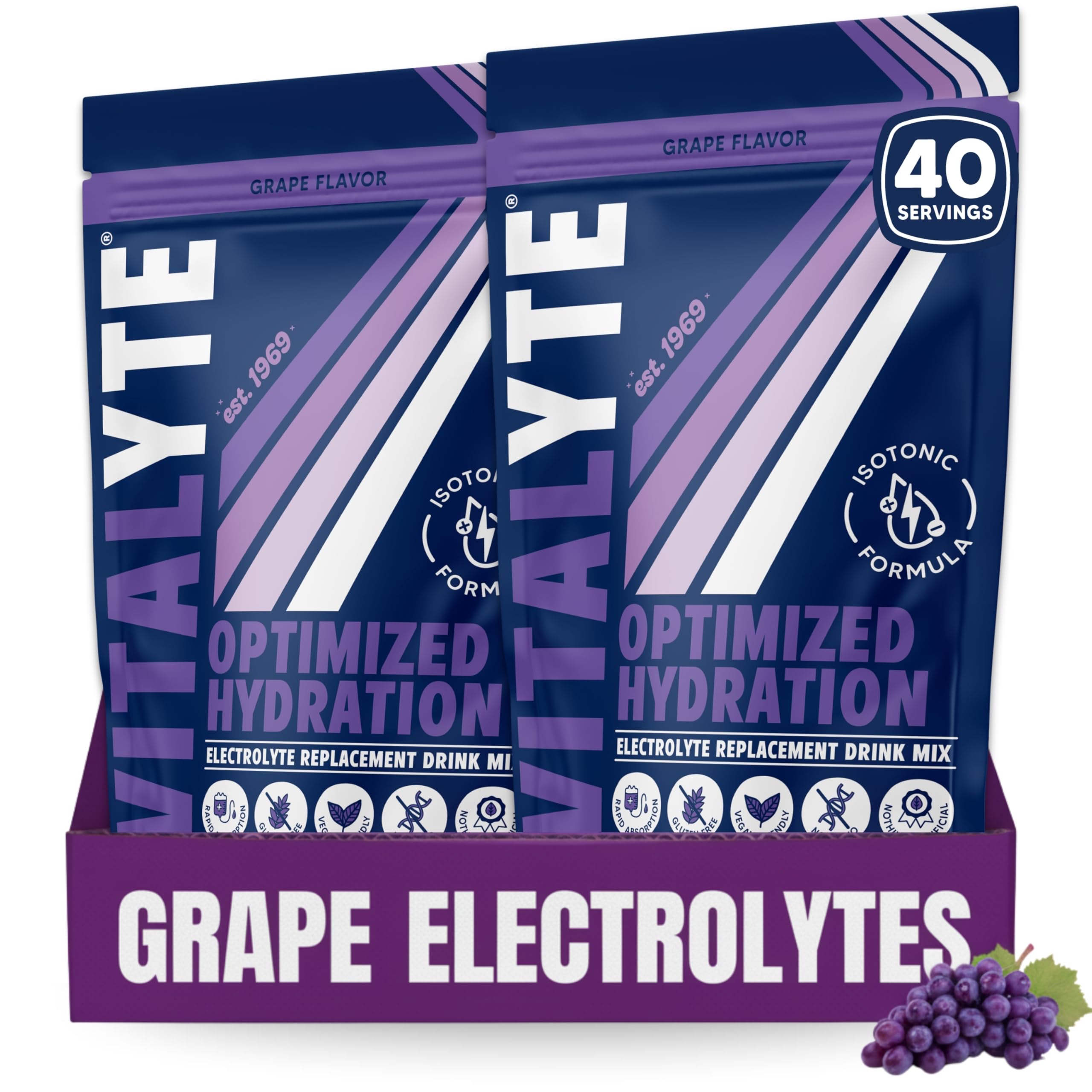 Vitalyte electrolyte powder in a jar, gluten-free and non-GMO for daily hydration.