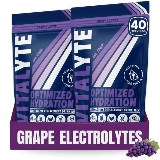 Vitalyte electrolyte powder in a jar, gluten-free and non-GMO for daily hydration.