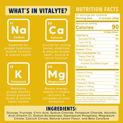 Vitalyte lemon-flavor powder close-up hints refreshing taste and quick intake.