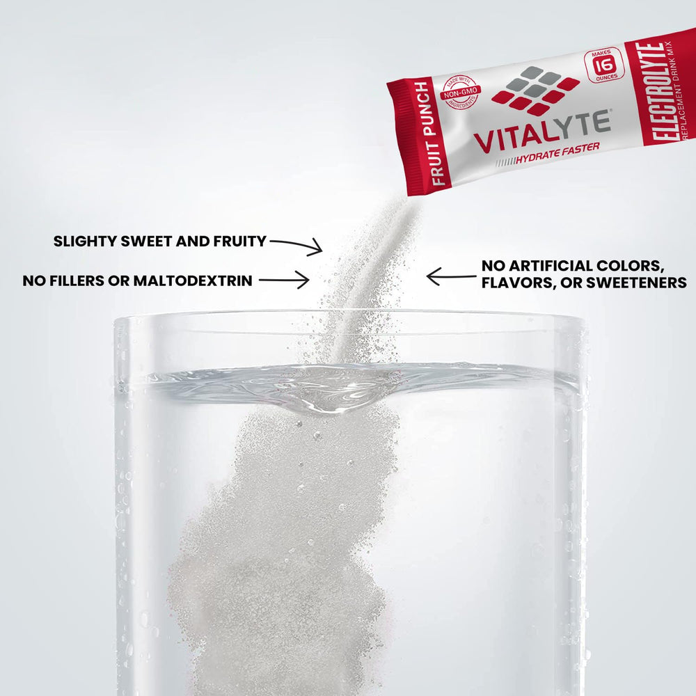 Vitalyte packet being opened for on-the-go hydration during training.