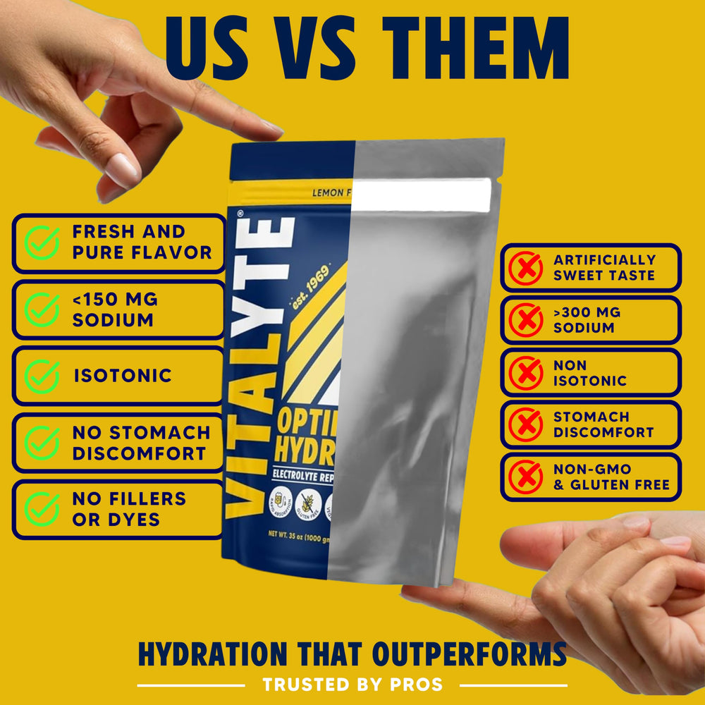 Vitalyte single-serve packet pour shows quick mix and easy post-workout rehydration.