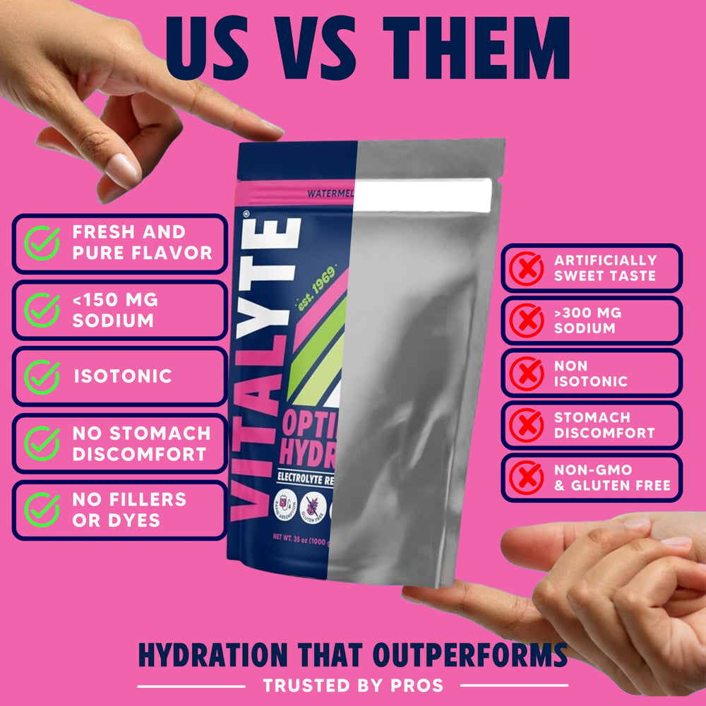 Vitalyte watermelon powder scoop in a glass showcasing quick mix.