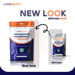 Vitamatic Akkermansia Muciniphila ingredients list—soy, yeast, and wheat free.