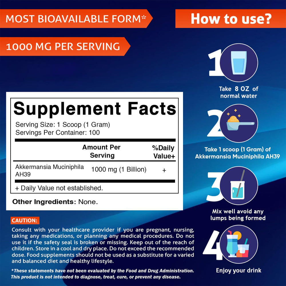 Vitamatic Akkermansia Muciniphila powder jar—1 Billion per serving.