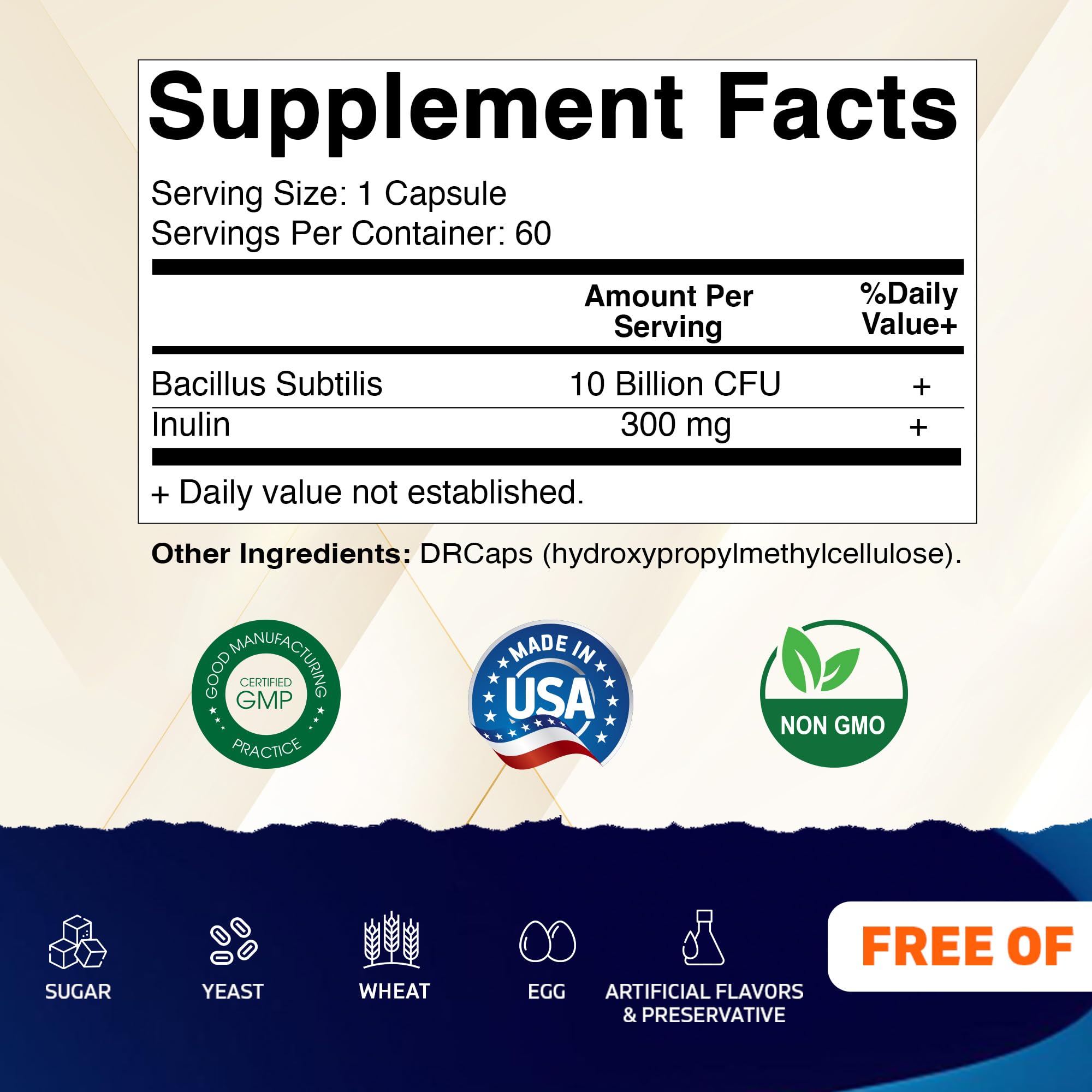 Vitamatic Bacillus Subtilis bottle side label highlighting DRcaps protection
