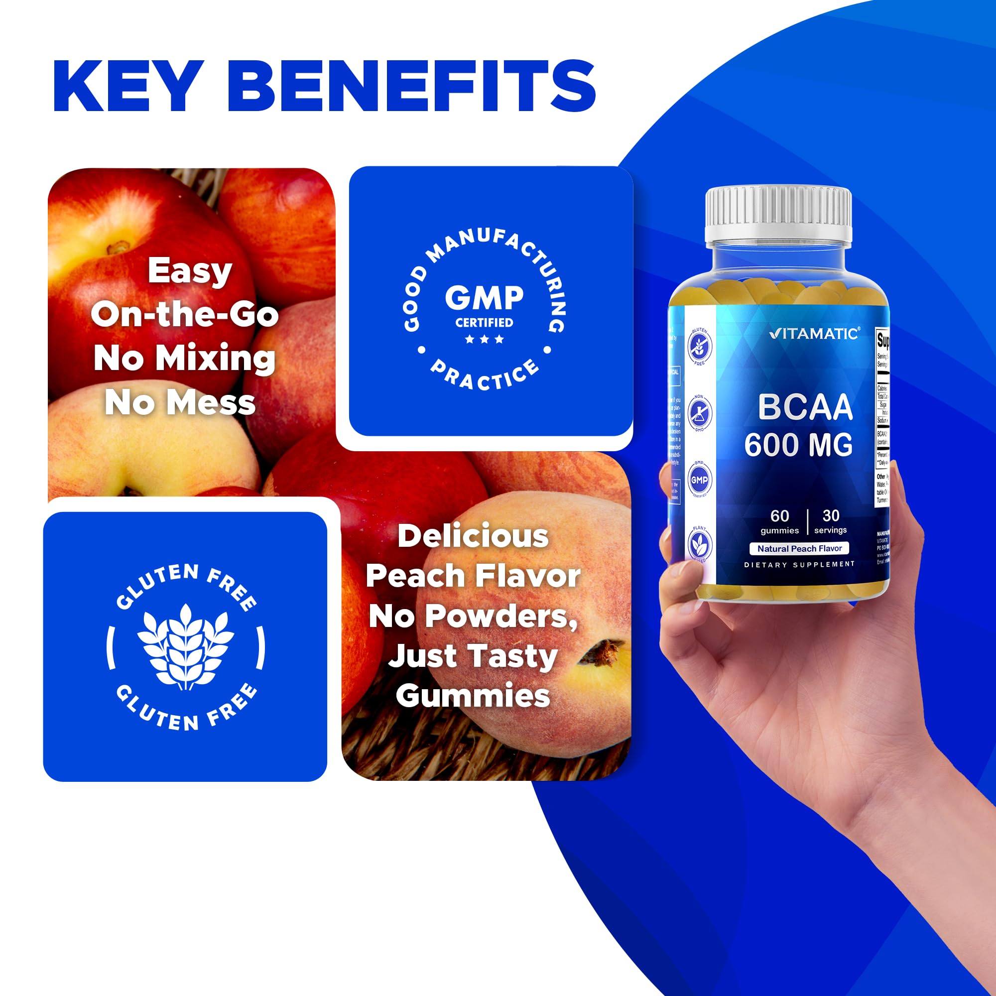 Vitamatic BCAA Gummies gluten-free non-GMO label image