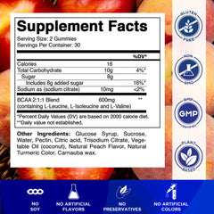 Vitamatic BCAA Gummies peach close-up showing chewy texture and peach color