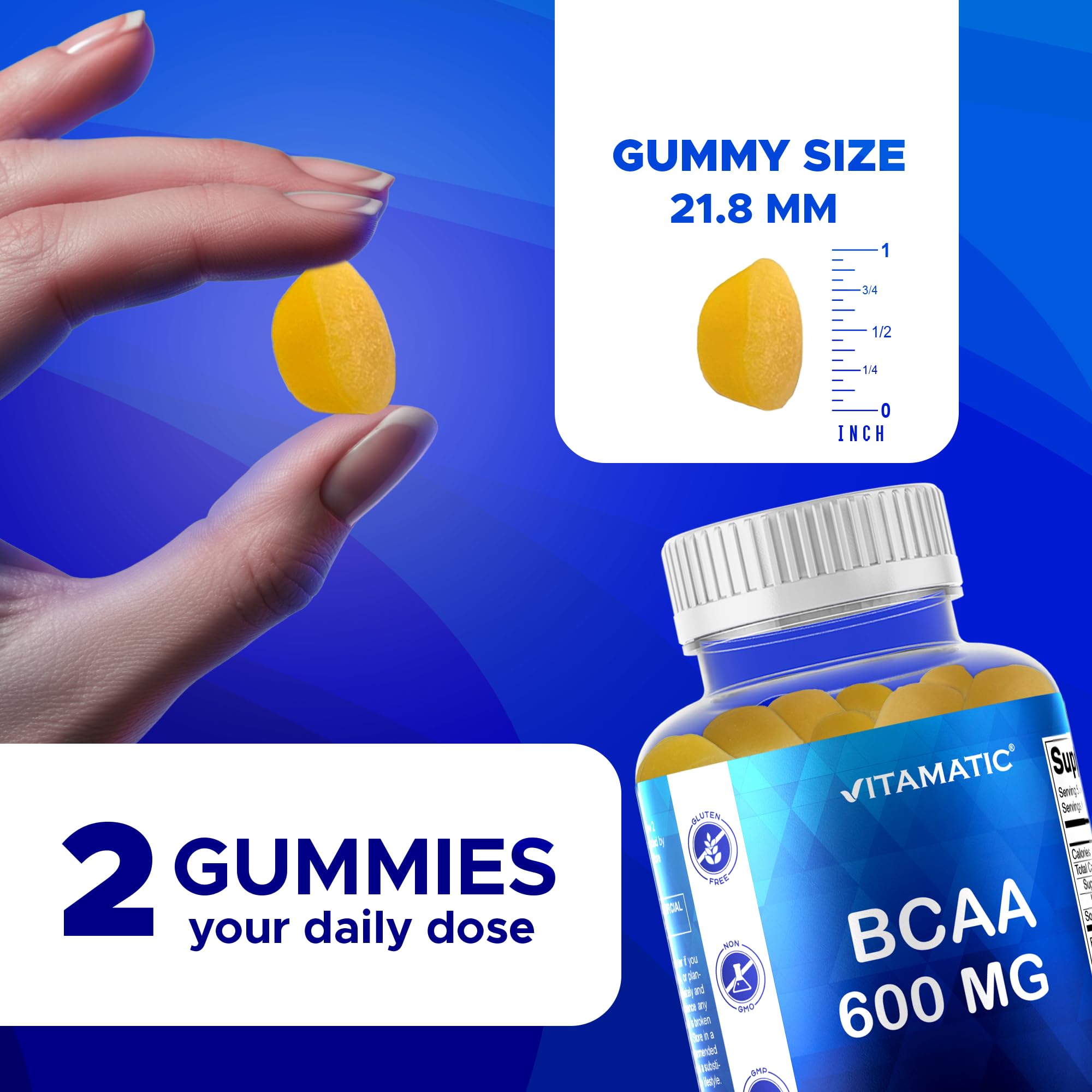 Vitamatic BCAA Gummies serving bottle for daily intake