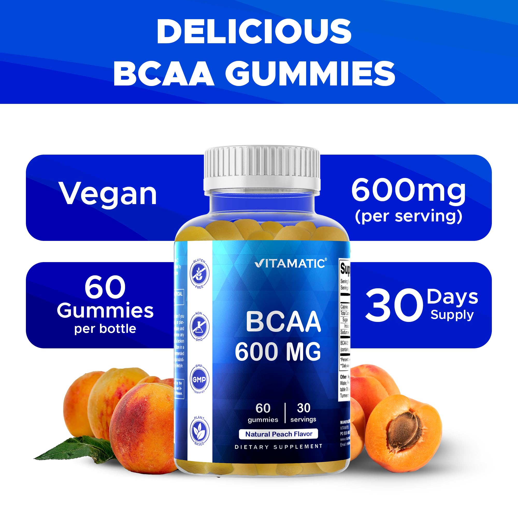 Vitamatic BCAA Gummies vegan-pectin base emphasizes plant-based formula