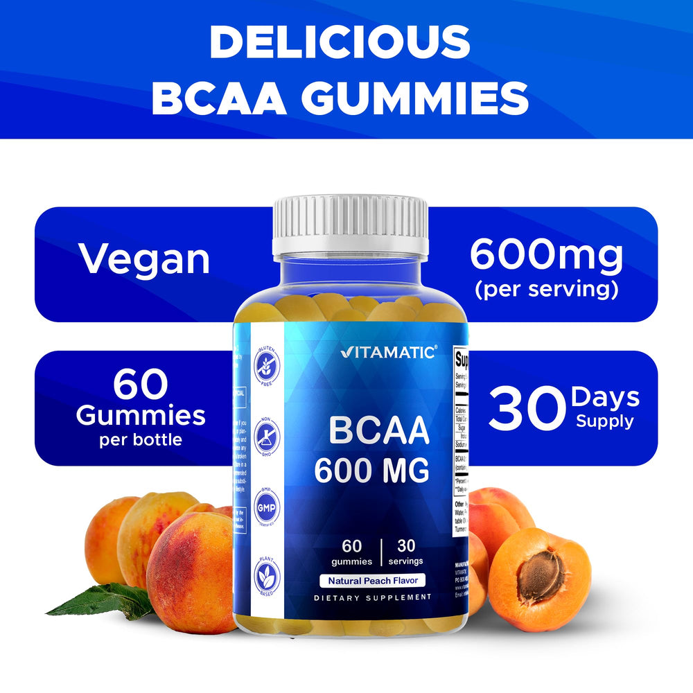 Vitamatic BCAA Gummies vegan-pectin base emphasizes plant-based formula