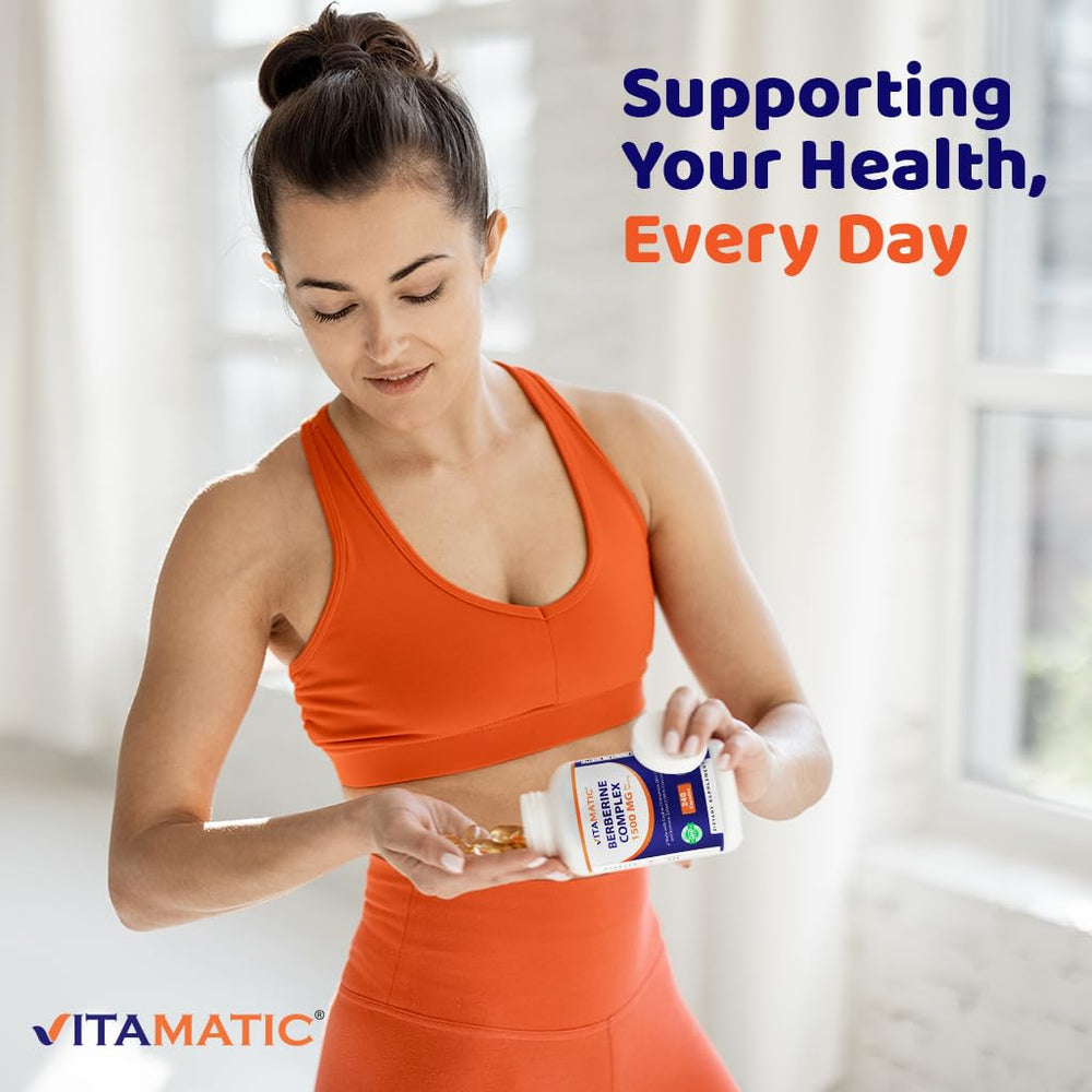 Vitamatic Berberine Cinnamon image features Ceylon Cinnamon detail.