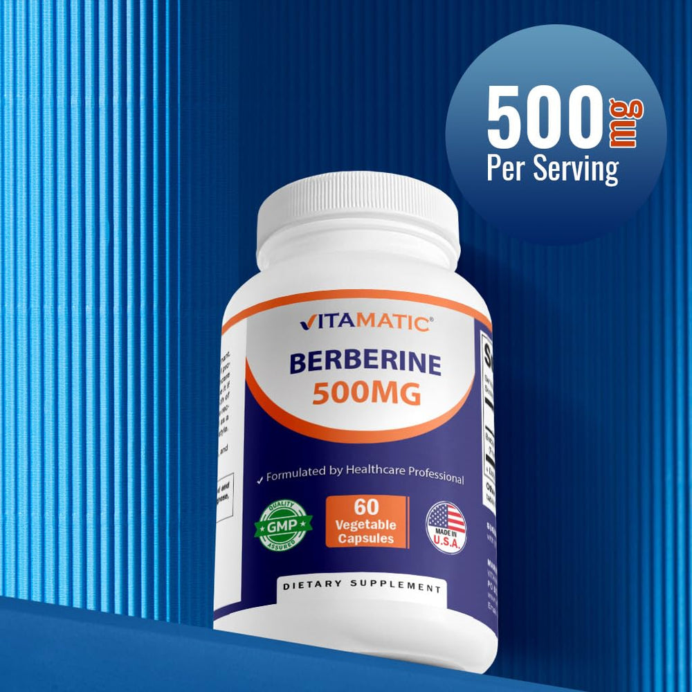 Vitamatic Berberine Made in USA marking on packaging emphasizes quality