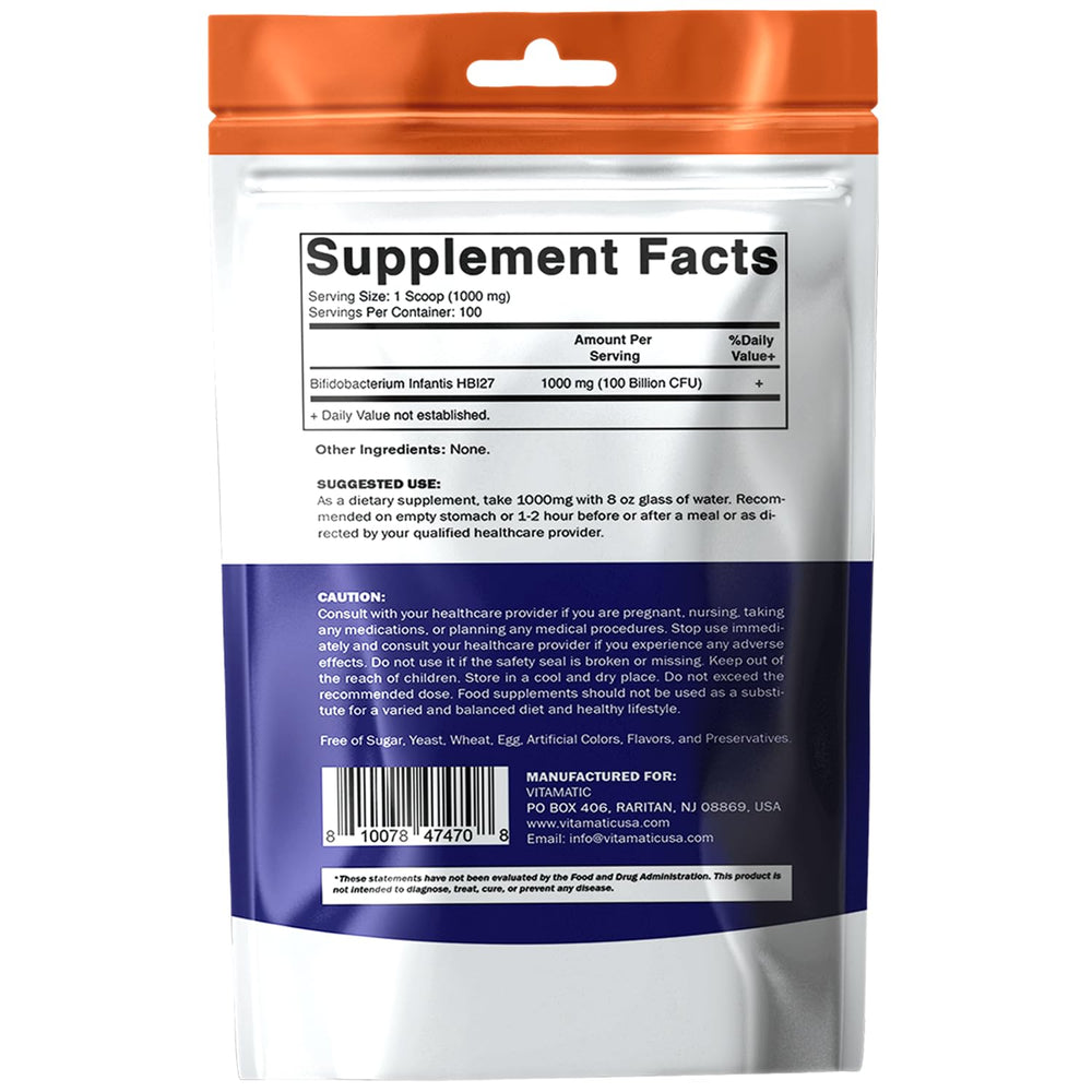 Vitamatic Bifidobacterium Infantis powder container close view