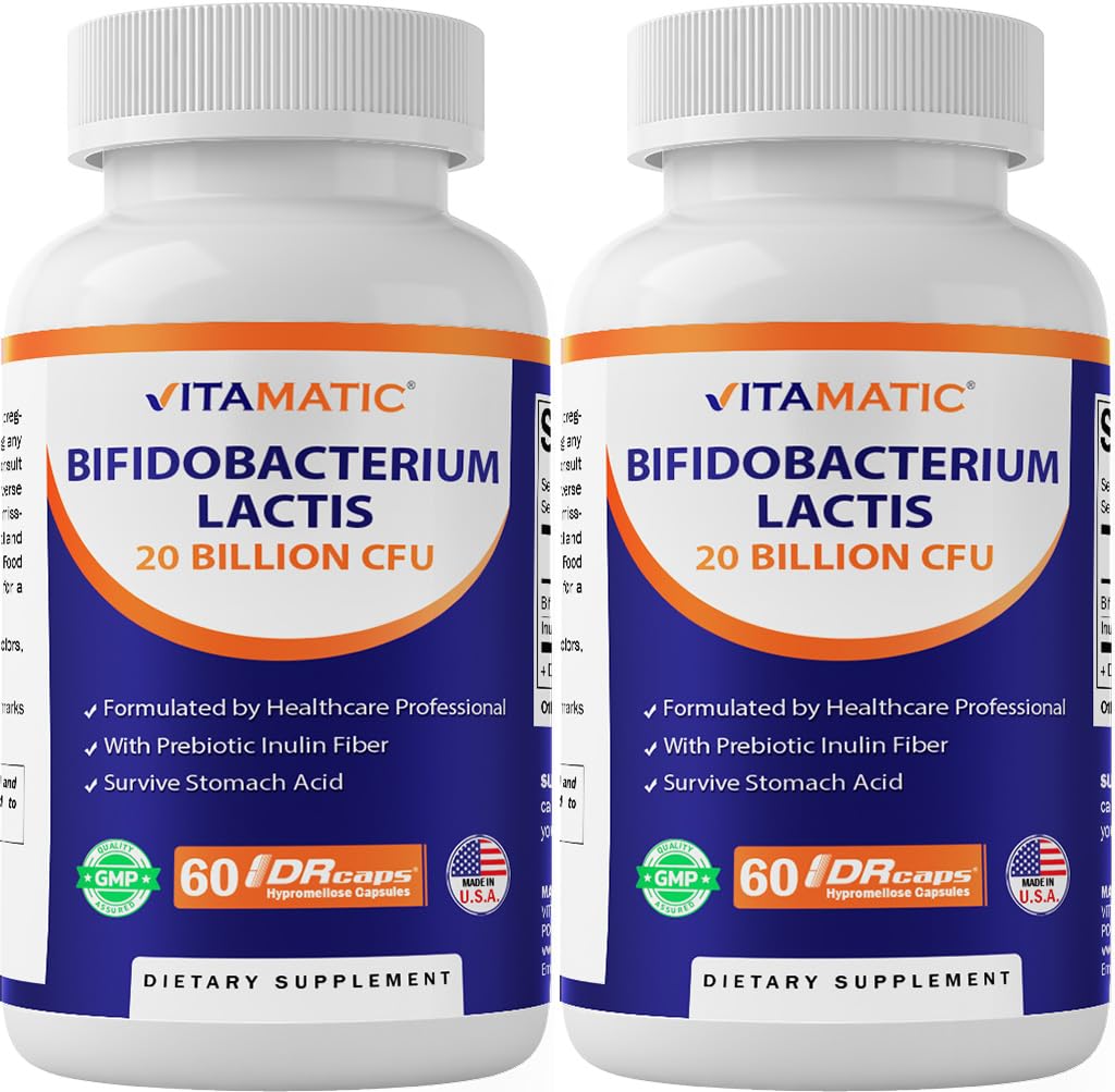 Vitamatic Bifidobacterium lactis bottle front with 60 capsules for daily support