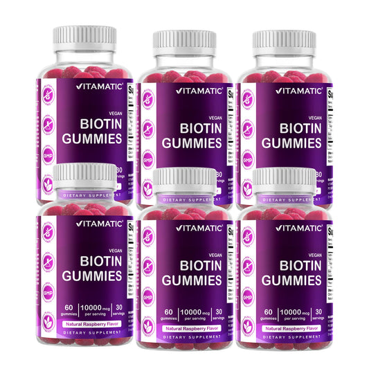 Vitamatic Biotin Gummies raspberry flavor bottle for daily routine