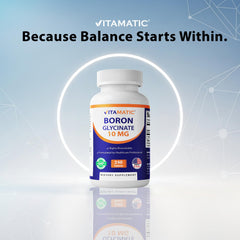 Vitamatic boron glycinate chelate detail indicates structured mineral form.