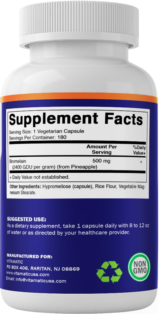 Vitamatic Bromelain 180-count bottle with 2-pack icon for value
