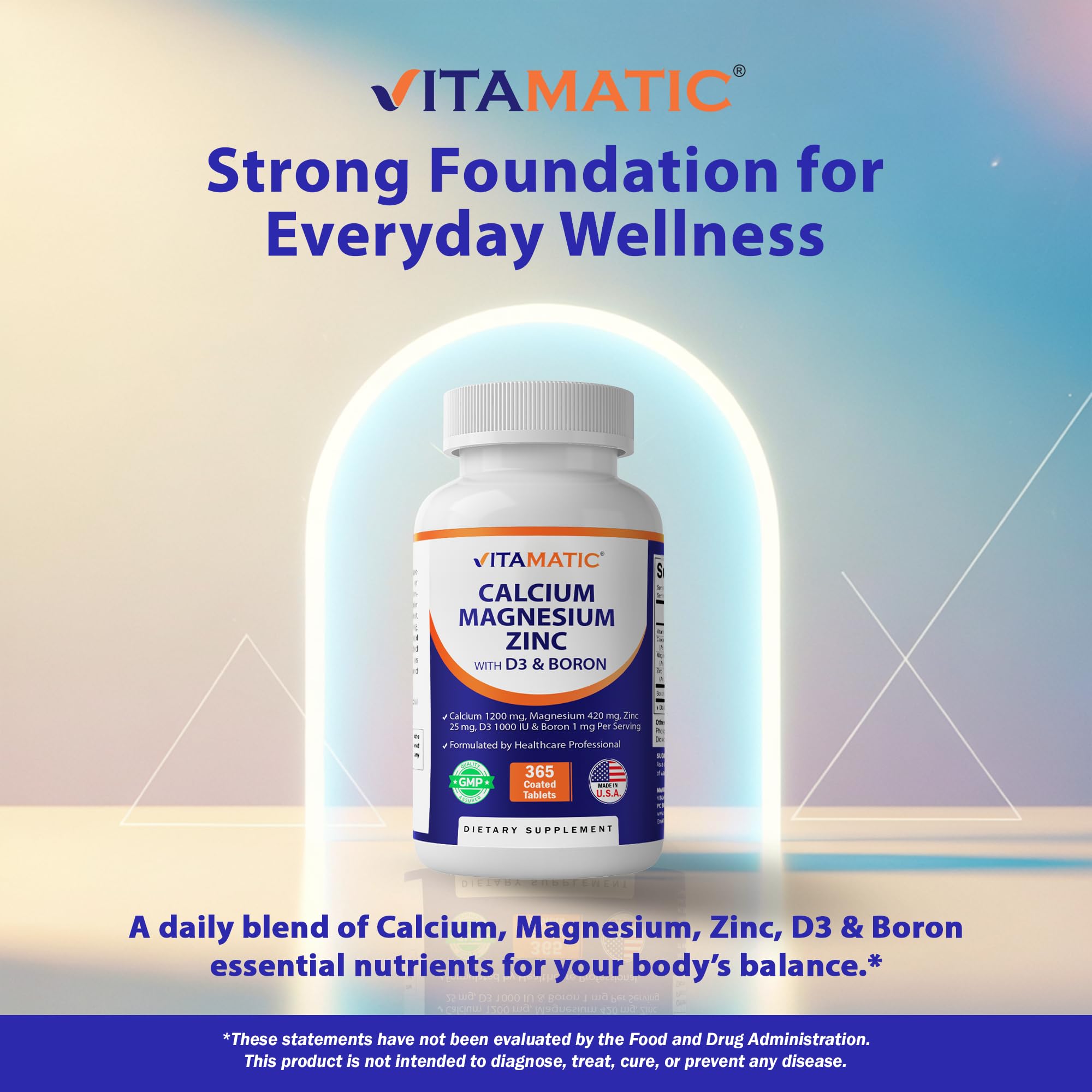 Vitamatic Calcium Magnesium Zinc D3 Boron serving size emphasizes 121 servings per bottle
