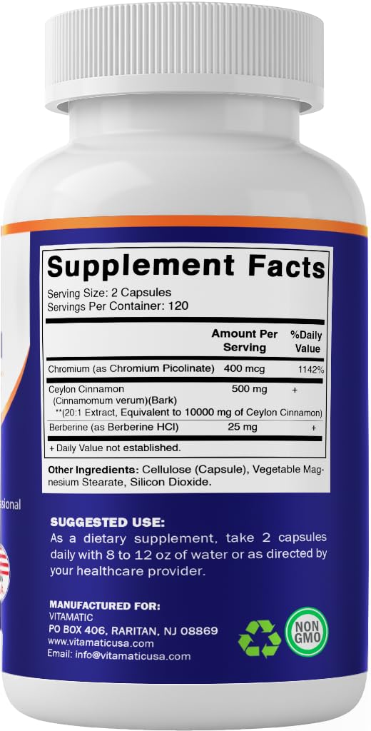 Vitamatic Ceylon Cinnamon gluten-free and non-GMO badge visible on packaging
