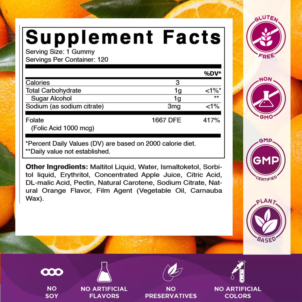 Vitamatic Folic Acid Gummies 1000 mcg bottle shown