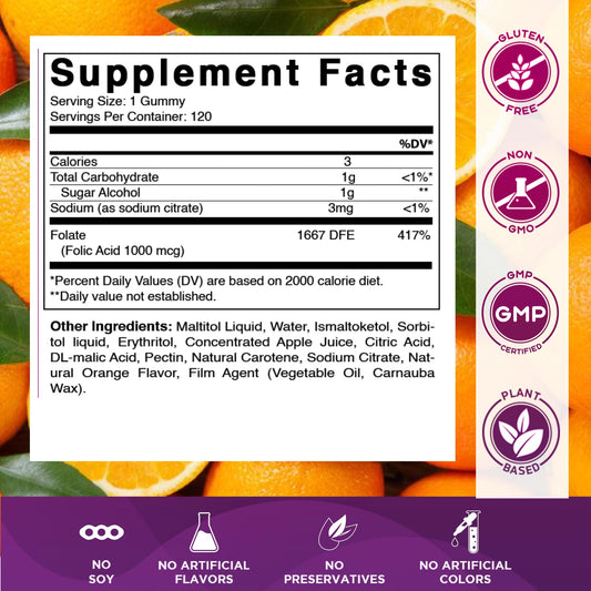 Vitamatic Folic Acid Gummies 1000 mcg bottle shown