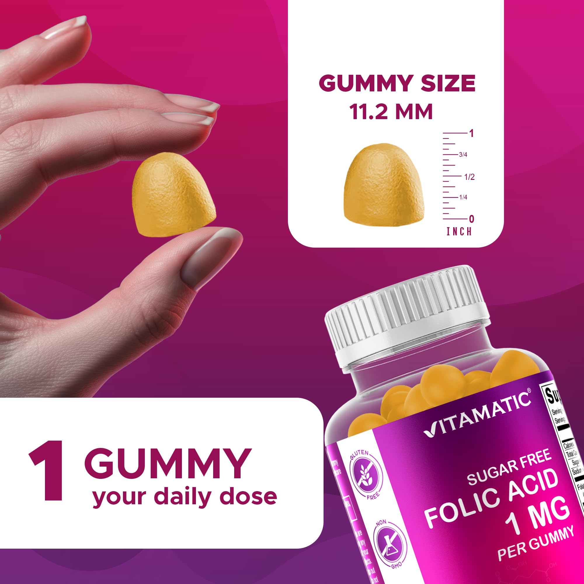 Vitamatic Folic Acid Gummies vegan 120-count bottle