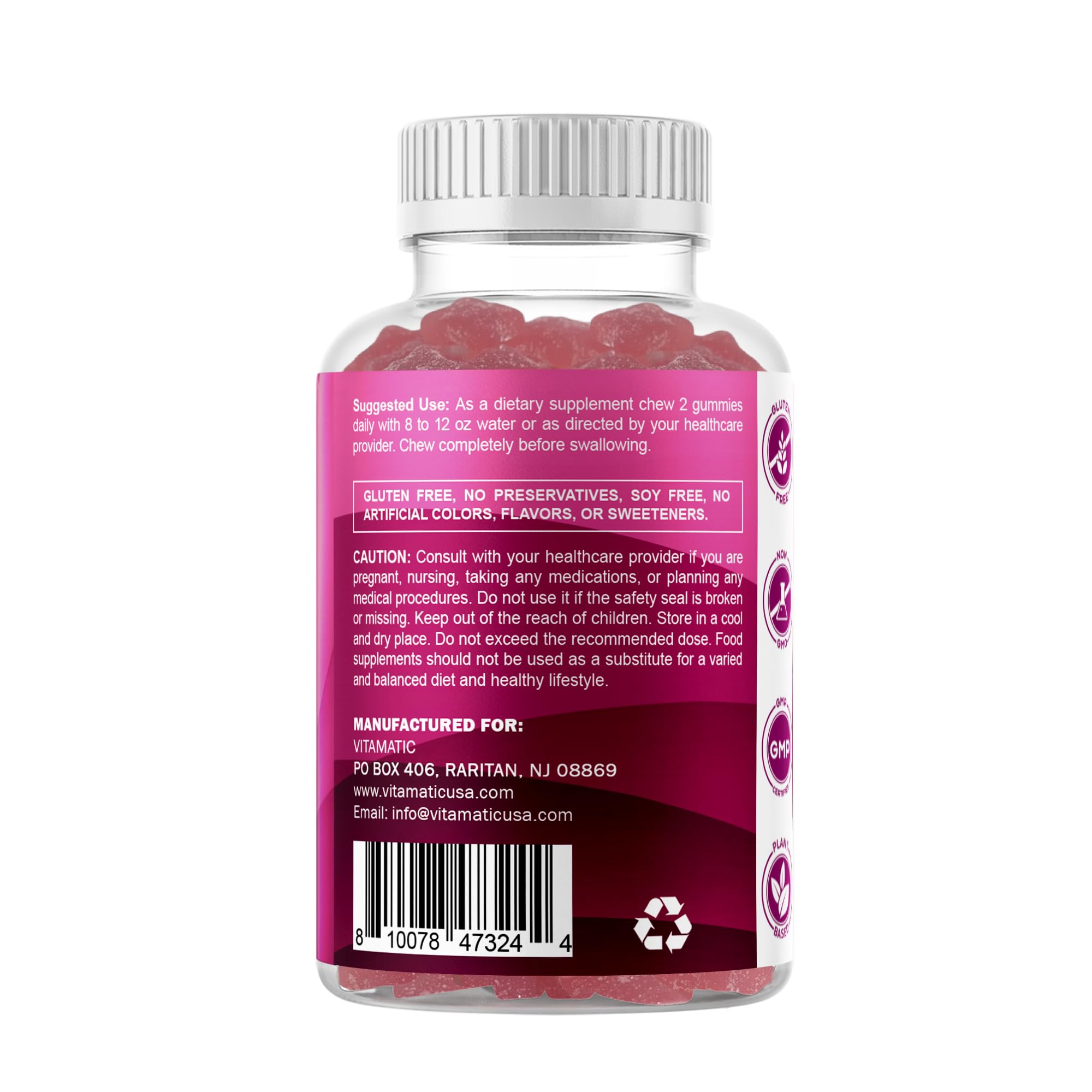 Flat lay packaging with three Vitamatic bottles