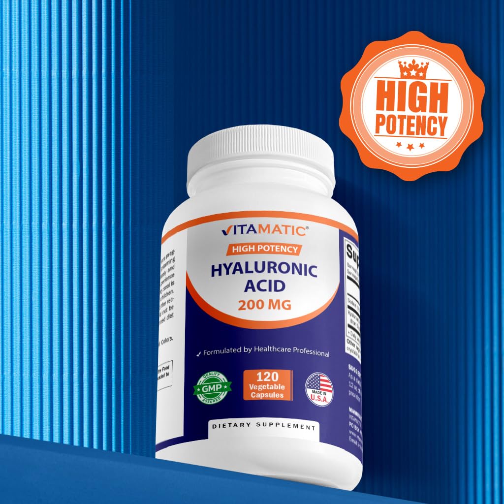 Vitamatic Hyaluronic Acid packs on a shelf showcasing a convenient two-bottle set.