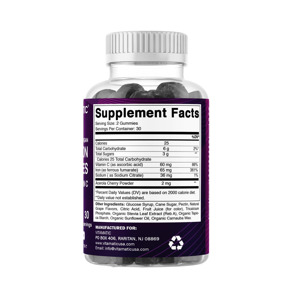 Vitamatic Iron gummy bottle seal demonstrates freshness and quality