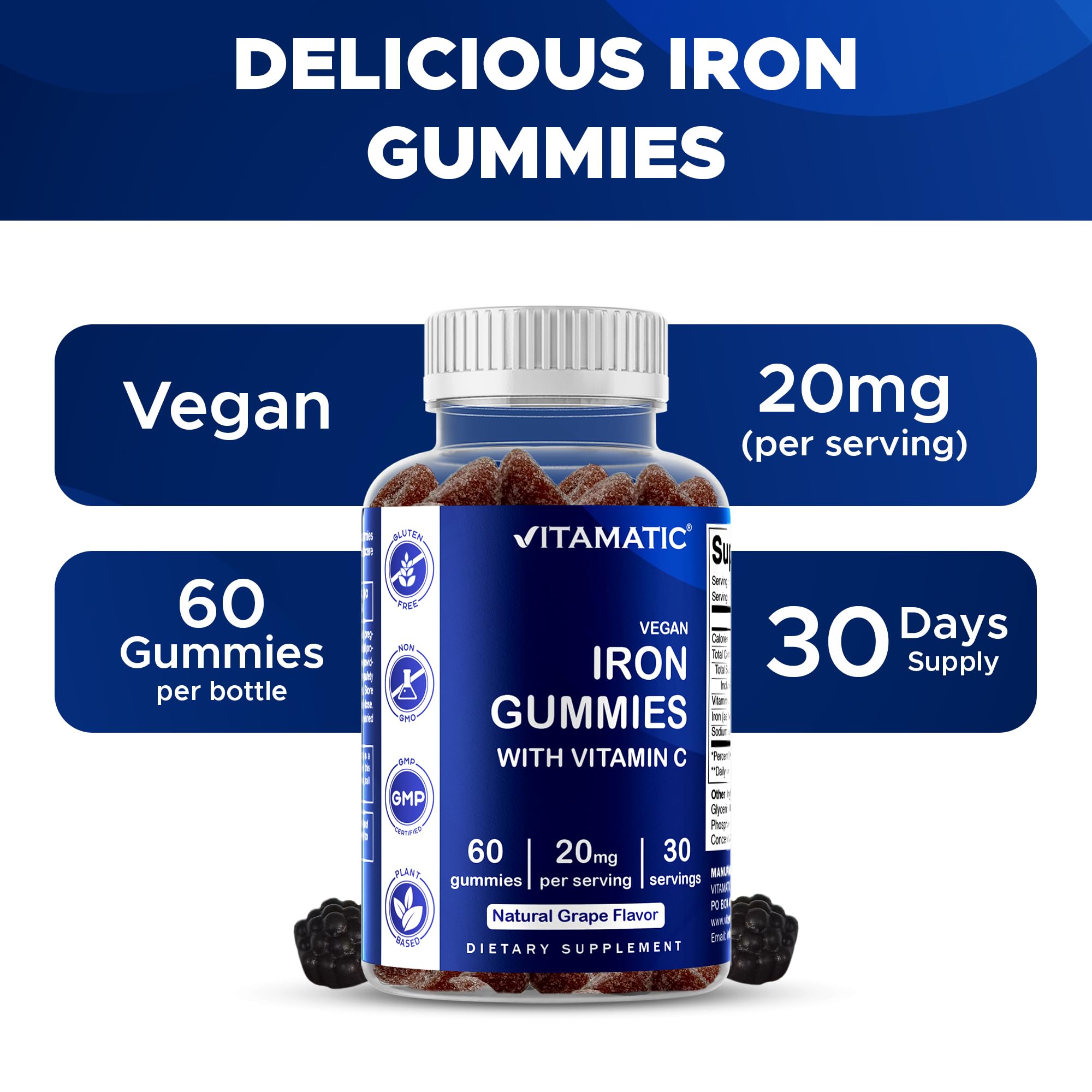 Vitamatic Iron Gummies serving suggestion with Vitamin C boost.