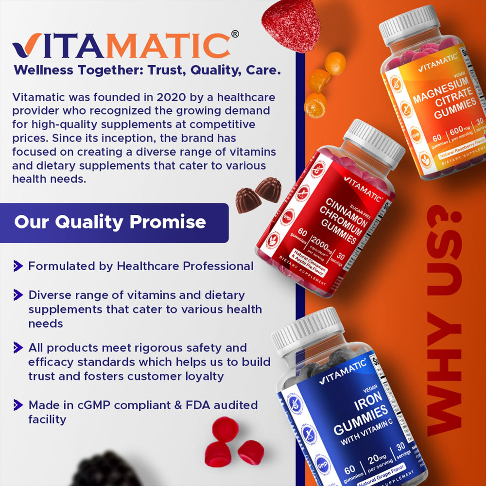 Vitamatic gummy texture and natural grape flavor appeal.