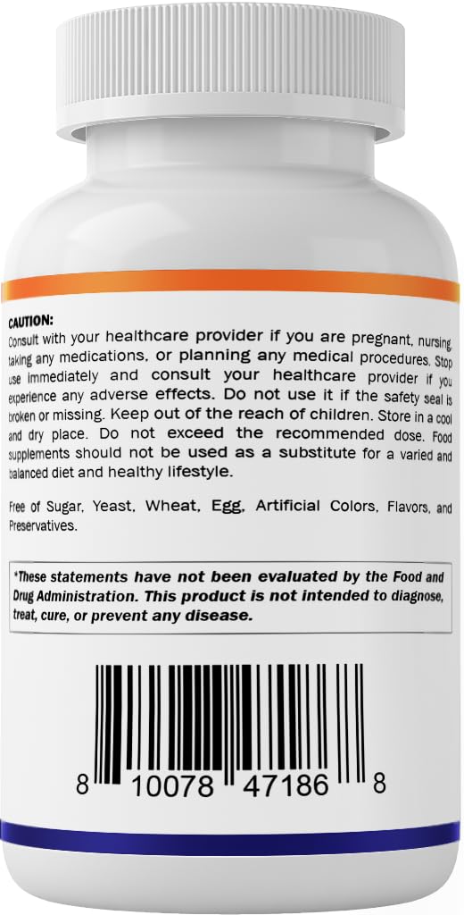 Label highlights 120 capsules per bottle and gluten-free
