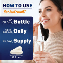 Vitamatic Lactobacillus Gasseri capsules closeup showing DRcaps acid protection