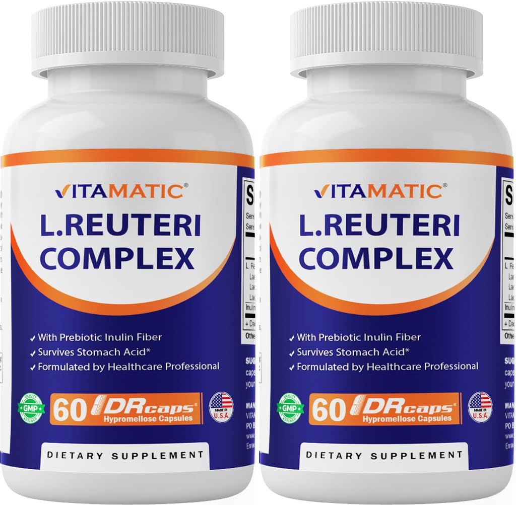 Vitamatic Lactobacillus Reuteri Complex bottle on shelf for daily digestive support