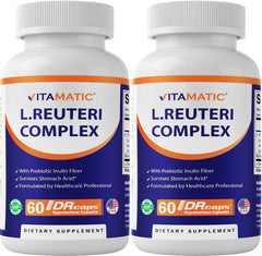 Vitamatic Lactobacillus Reuteri Complex bottle on shelf for daily digestive support