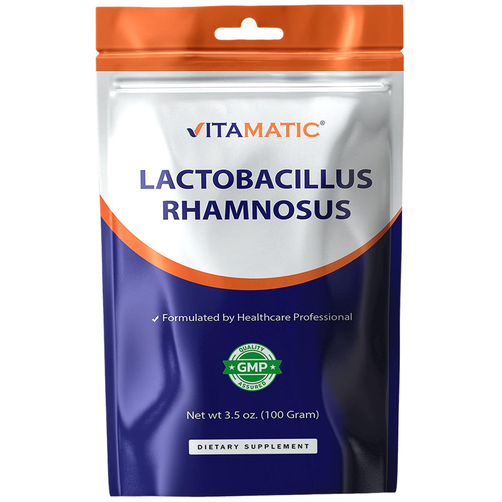 Vitamatic Lactobacillus Rhamnosus powder tub—high-potency for daily digestive balance.