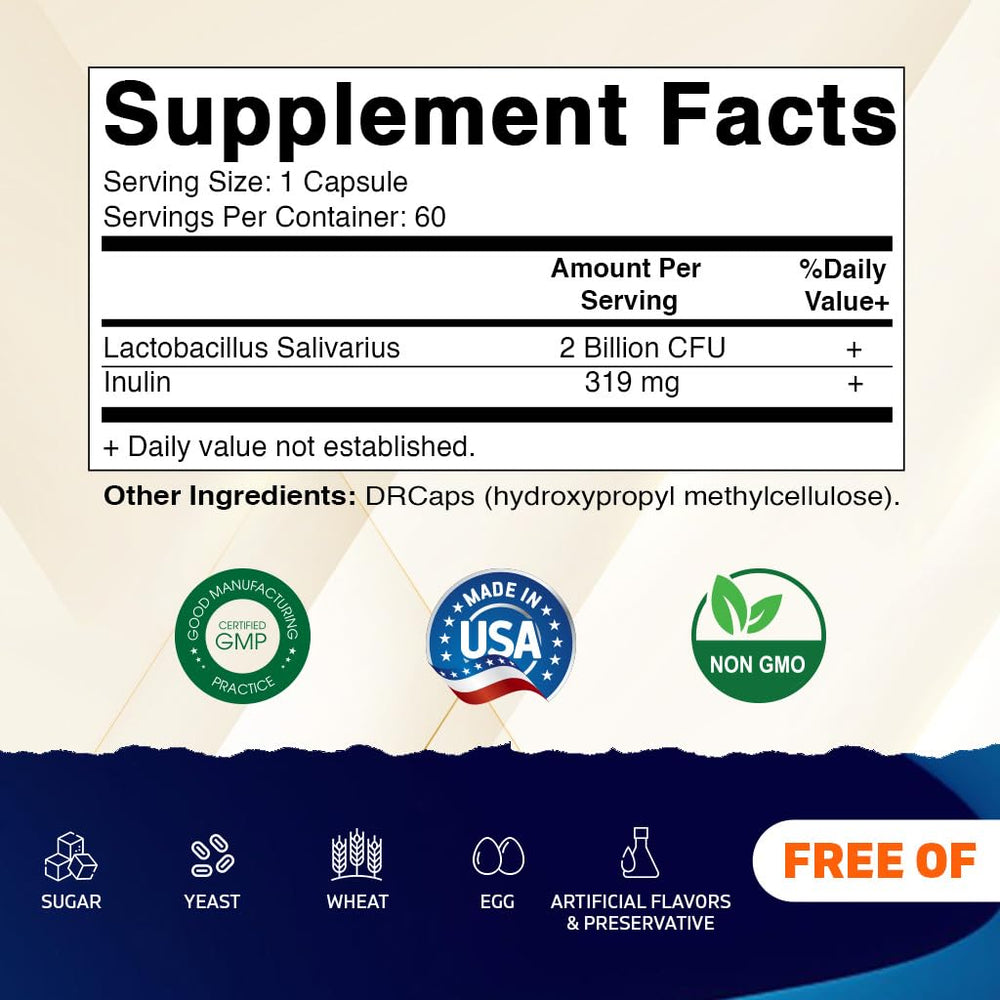 Vitamatic Lactobacillus Salivarius bottle label close up showing quality and USA origin