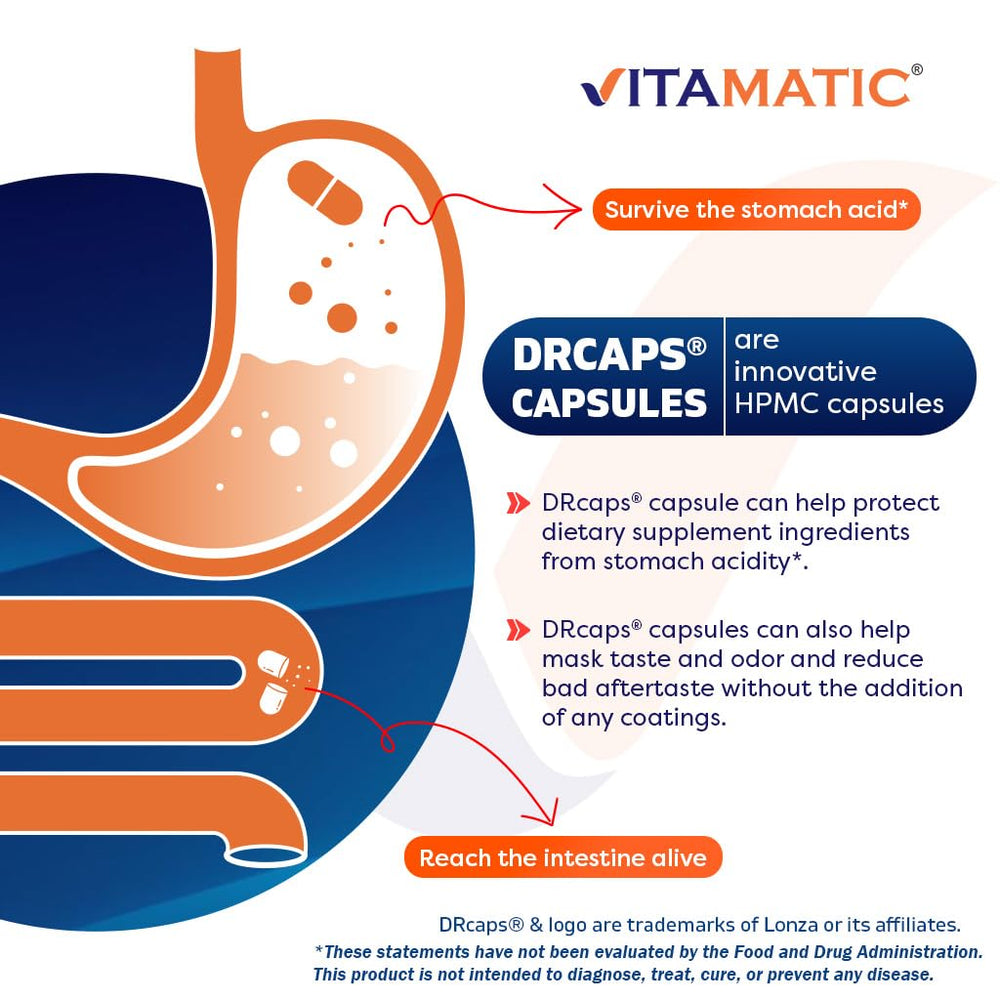 Vitamatic Lactobacillus Salivarius DRcaps technology protecting capsules from acid