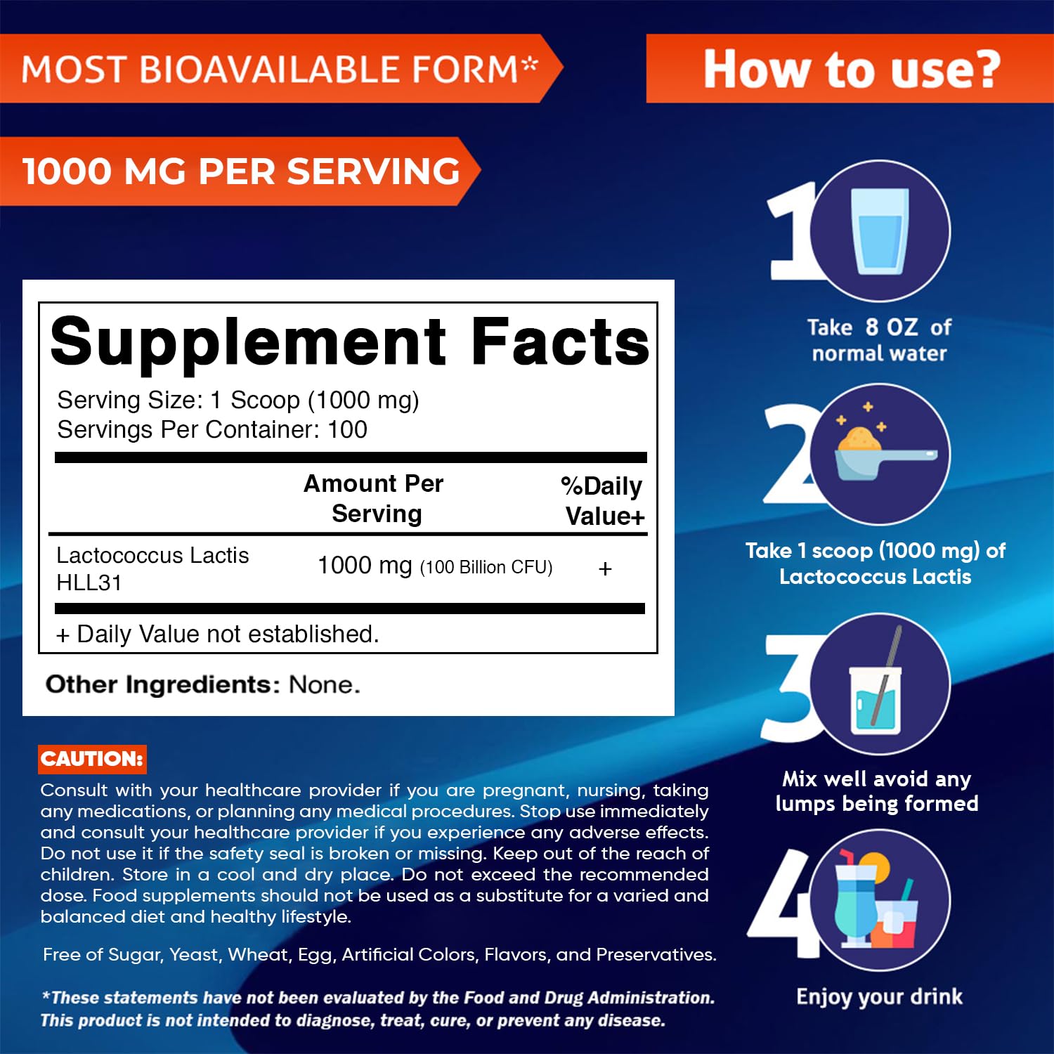 Vitamatic Lactococcus Lactis Probiotic Powder scoop measures daily servings.