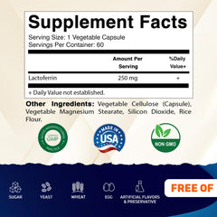 Vitamatic Lactoferrin 60 capsules display for daily immune support.